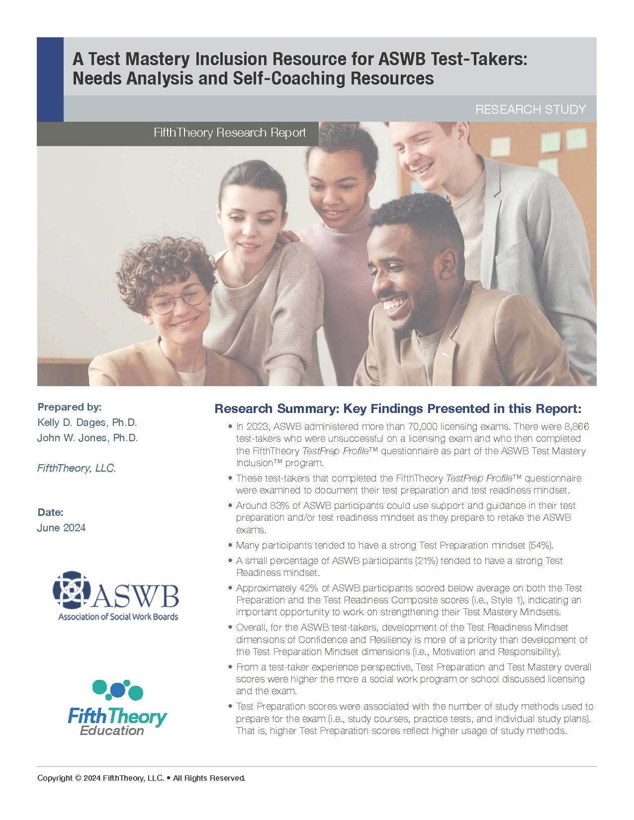 Cover page of a report reading "A Test Mastery Inclusion Resource for ASWB Test-Takers: Needs Analysis and Self-Coaching Resources