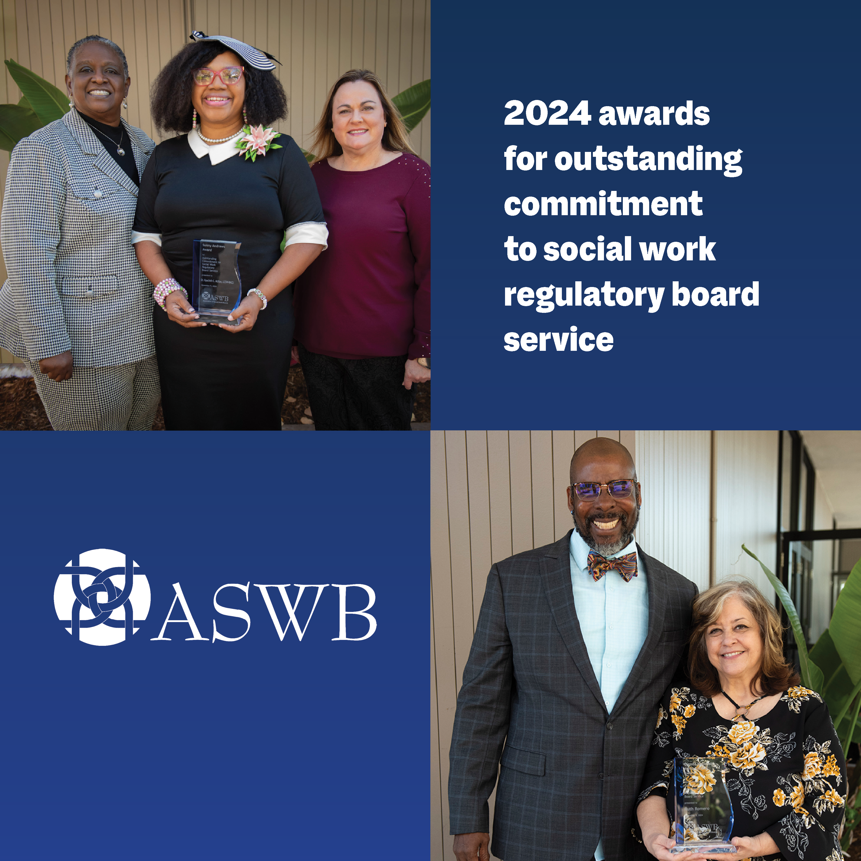 Photo collage of award winners. Text reads "2024 awards for outstanding commitment to social work regulatory board service